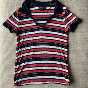 Striped and collared v neck
